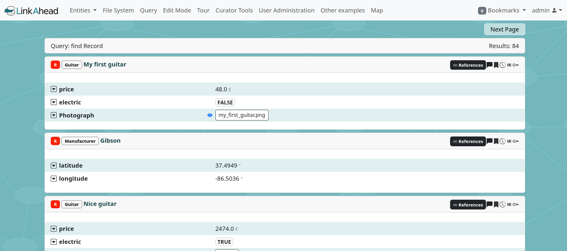 A list of Records in the LinkAhead web interface.